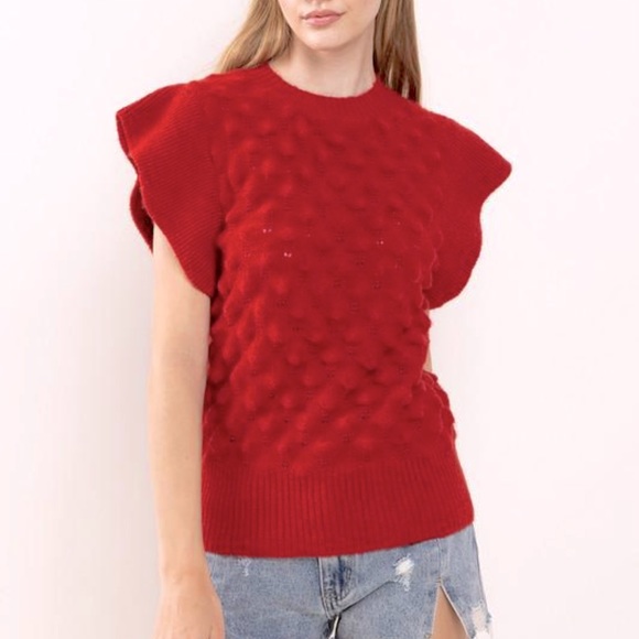 05 Chic Ruffle Sleeve Textured Sweater - Picture 2 of 6